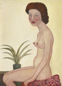 Josef Nowinka - Akt vor Zimmerpflanze