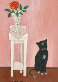 Josef Nowinka - Katze mit Blumenvase