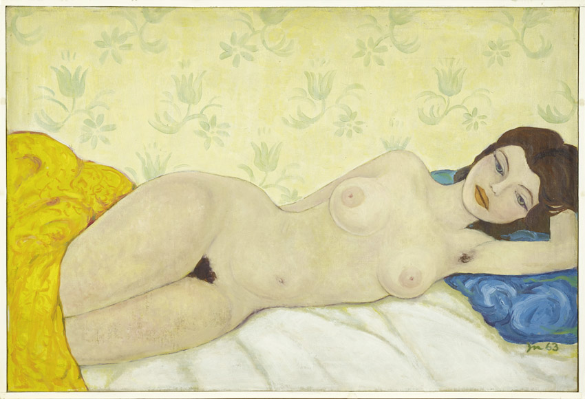 Josef Nowinka Liegender Akt auf blauem Kissen - LÄKEMÄKER